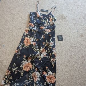 Lulu's Floral Midi Dress in Black and Orange